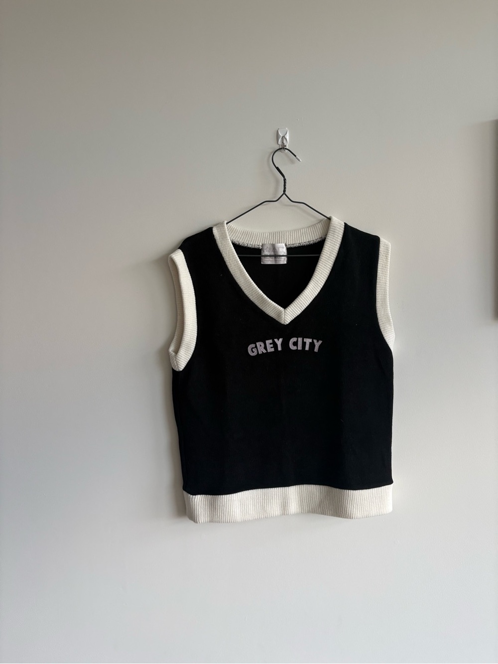 Grey City Black & Cream V-Neck Knit Vest